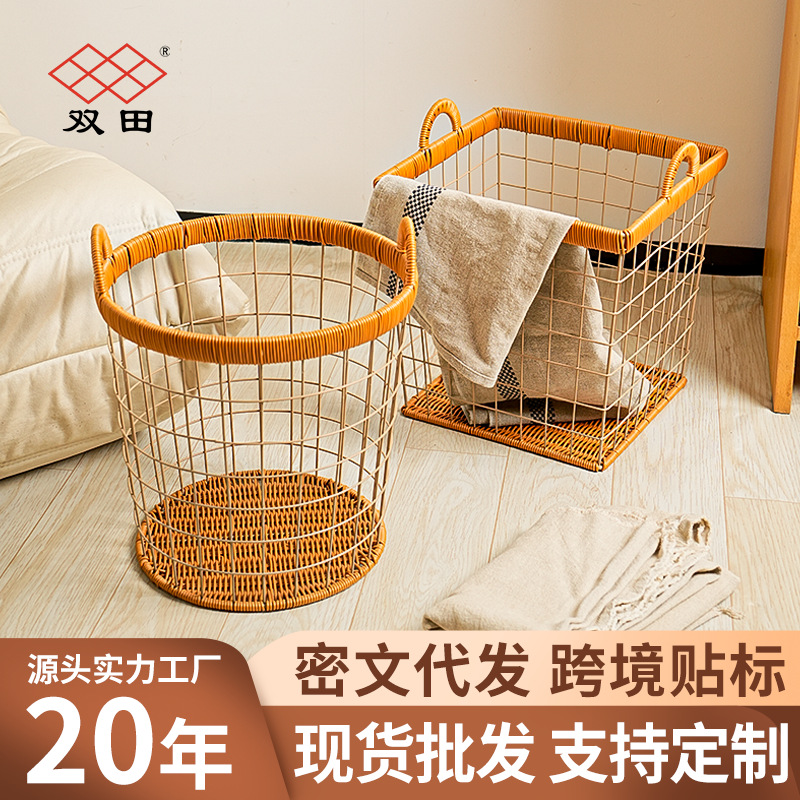 大号收纳筐家用客厅浴室收纳衣服书籍陈列仿藤编织包包商用髒衣籃