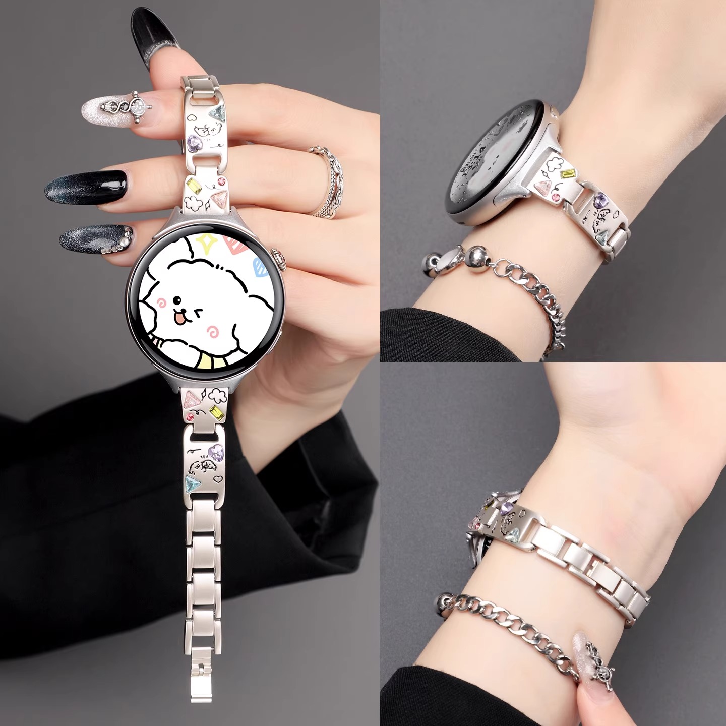 适用荣耀手表fit表带kitty猫可爱小狗金属腕带时尚个性高级感表链