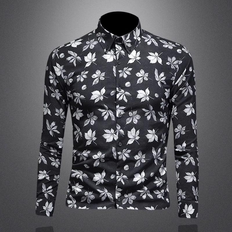 轻奢时尚潮流2025秋季新款印花衬衫休闲碎花衬衣痞帅风修身上衣男