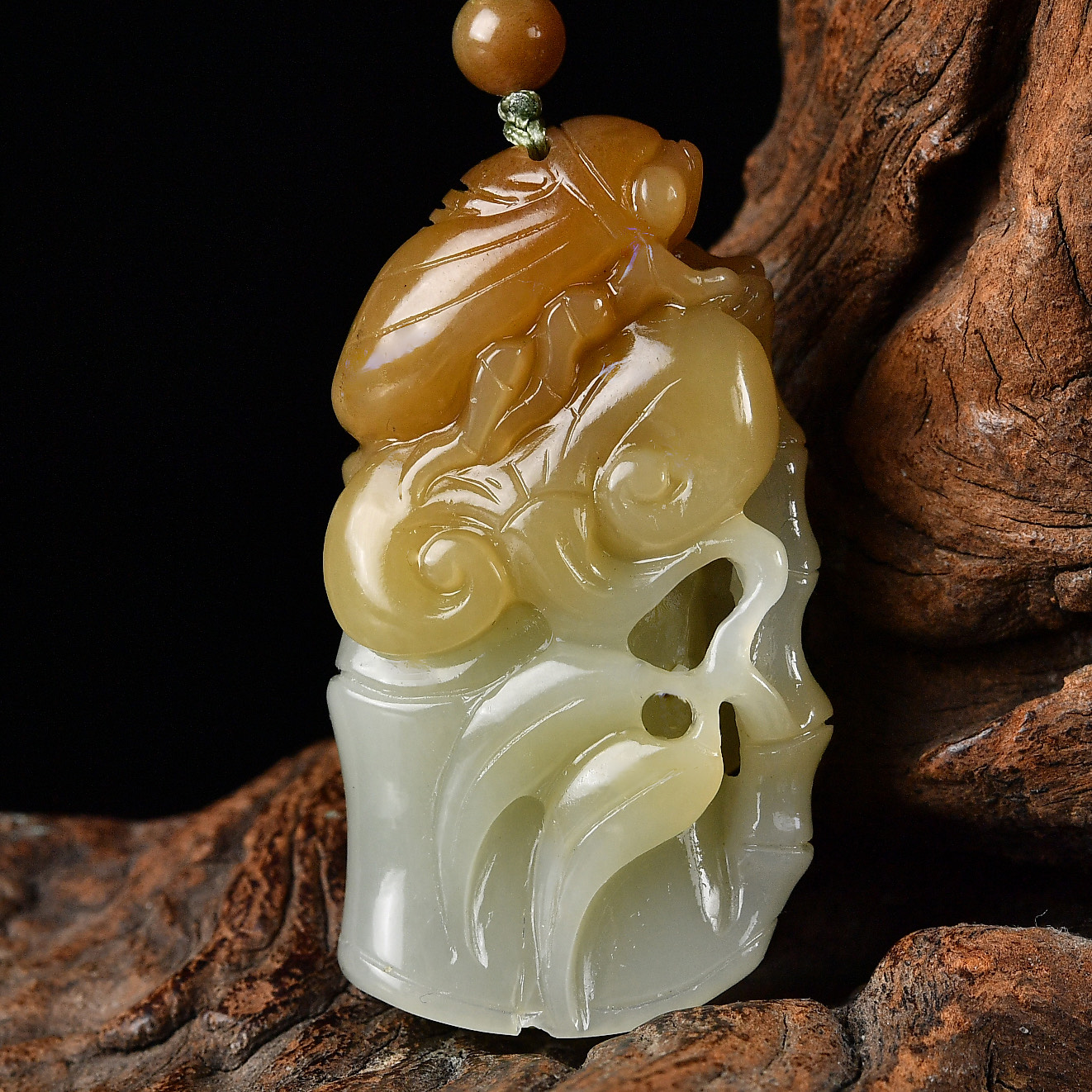 天然俏色和田玉竹节吊坠男女款玉石项链挂件节节高升玉坠男士玉佩