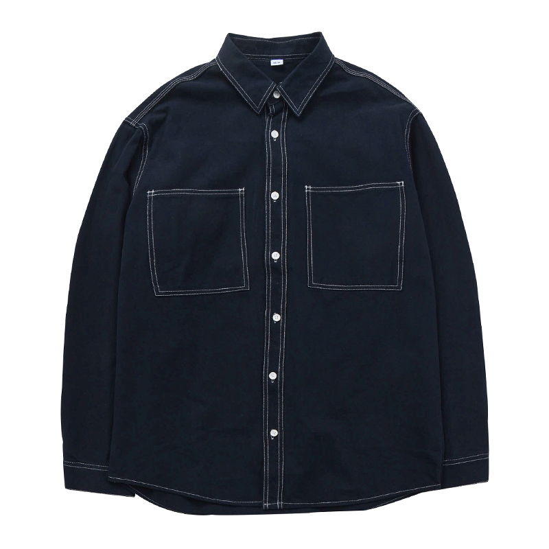 斯里卡琪明线长袖衬衫男春秋日系高级感潮牌痞帅休闲衬衣外套