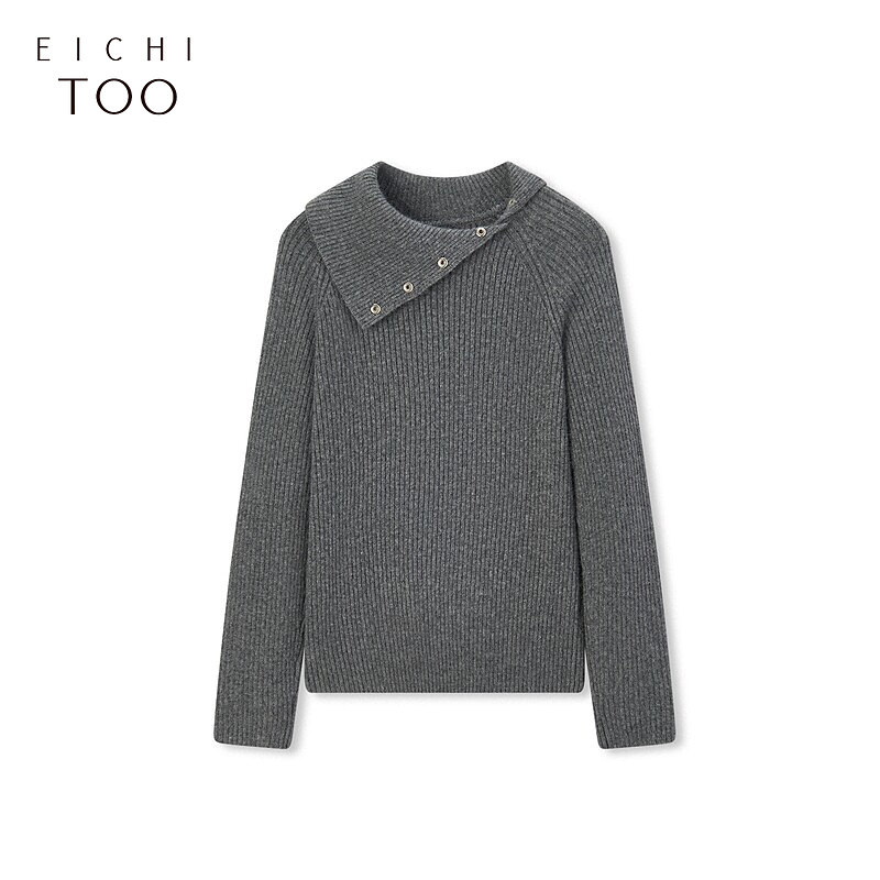爱居兔简约打底衫冬新高级灰领口两穿长袖针织衫ENZAJ4P032A