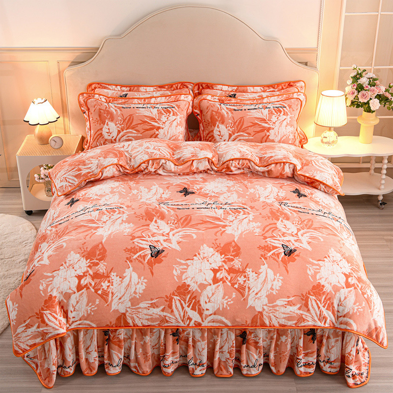 8斤高克重牛奶绒四件套加厚加绒小清新柔软细腻床裙被套床上用品