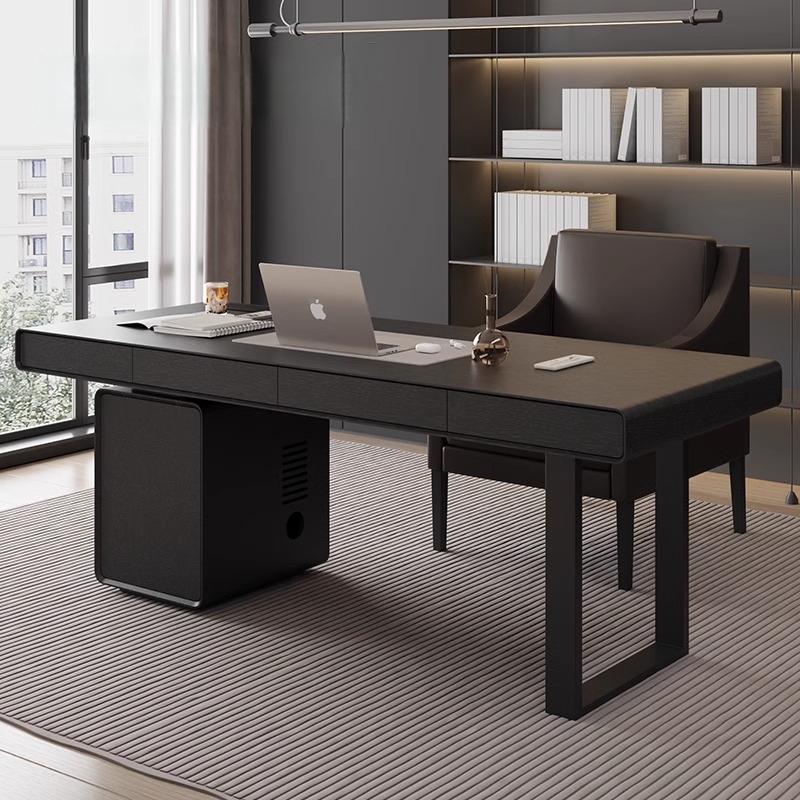 意式书桌实木成人家用小户型客厅轻奢现代主机隐藏柜办公电脑桌
