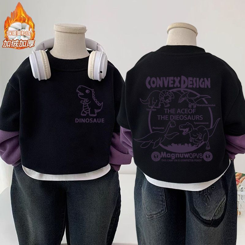 男童长袖卫衣秋装新款2025洋气女童中大童假两件爆款上衣时尚童装