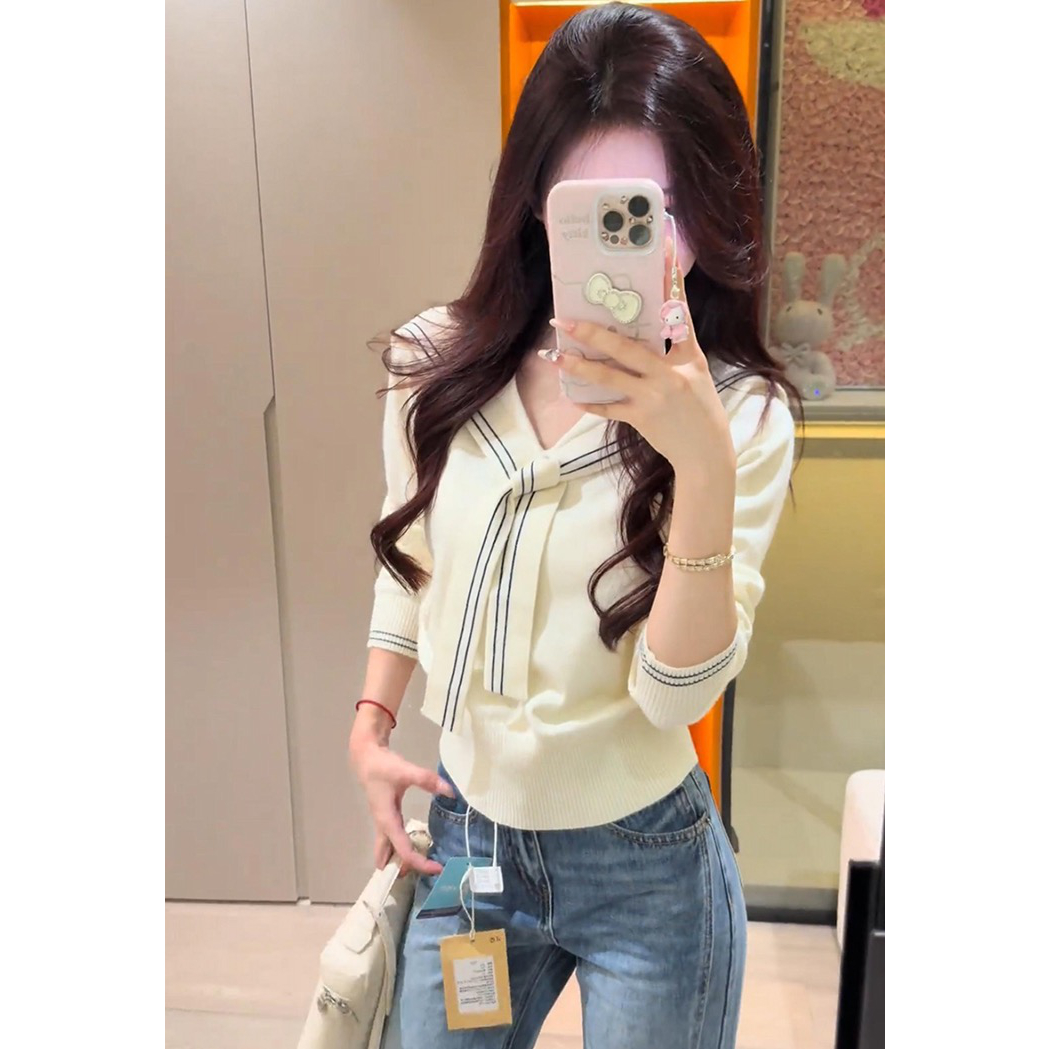 学院风海军领针织衫女2025新款早秋季毛衣洋气内搭打底衫韩系上衣