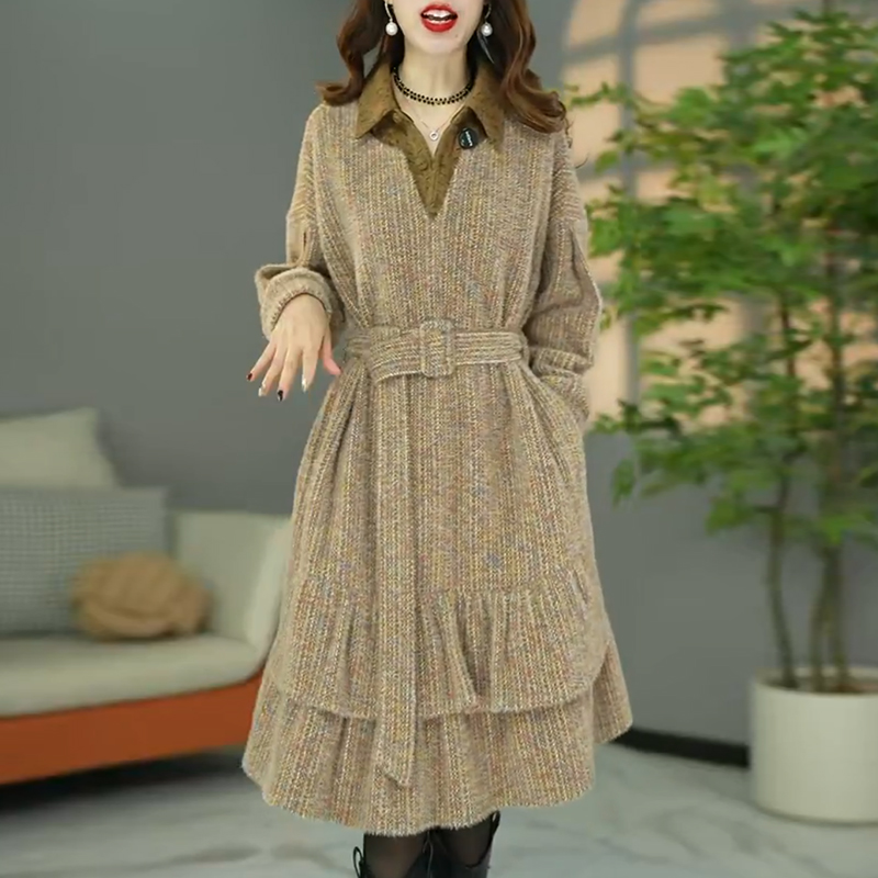 2025秋冬慵懒风休闲宽松欧版连衣裙新款时尚加厚显瘦中长款裙子
