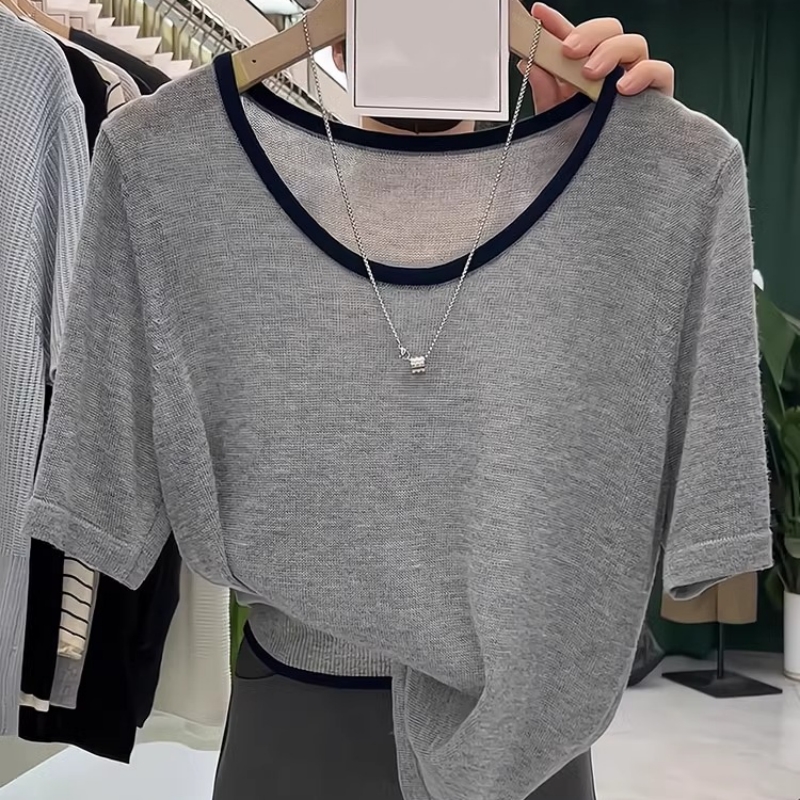 300斤大码夏季复古设计感宽松短袖针织衫法式高级感撞色上衣男士2