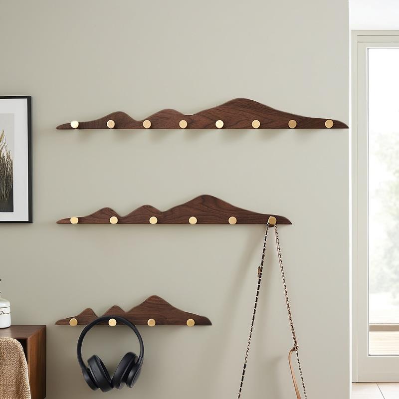 实木衣服挂钩免打孔黄铜长排钩试衣间衣柜玄关衣帽门后墙上壁挂架