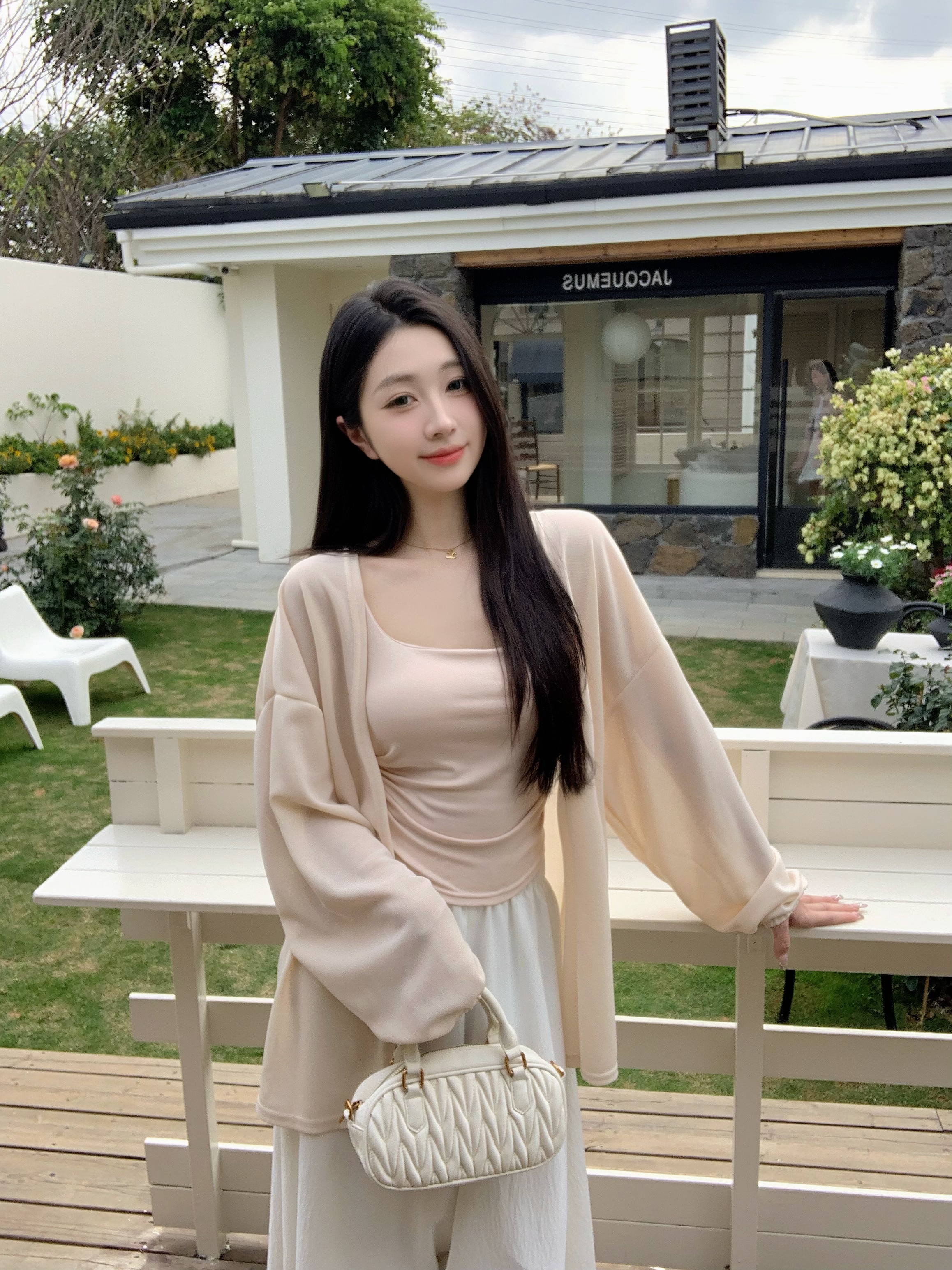 复古时尚韩版长袖冰丝针织秋季宽松薄款百搭开衫披肩上衣