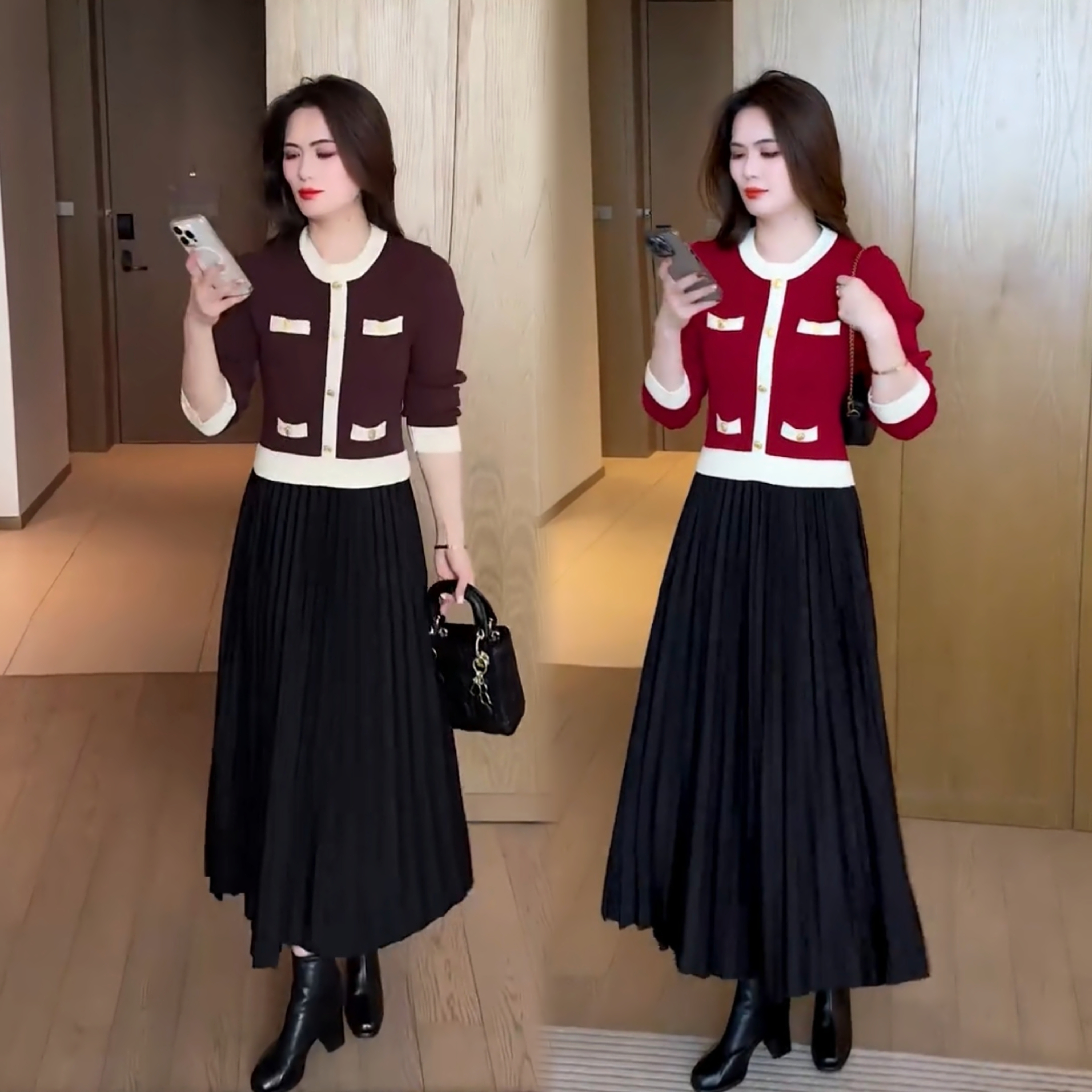 2025网红条纹拼接套头秋冬秋季连衣裙显瘦百搭圆领休闲