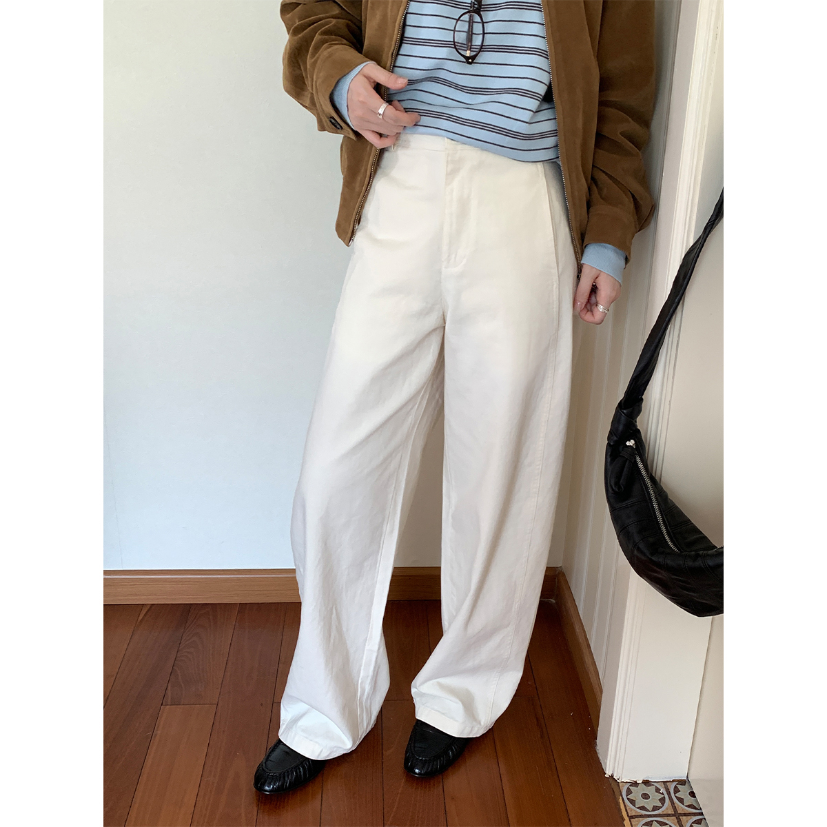 【优家同款】Miss sumeyY3920自制早秋高腰遮跨显瘦休闲弯刀裤长裤