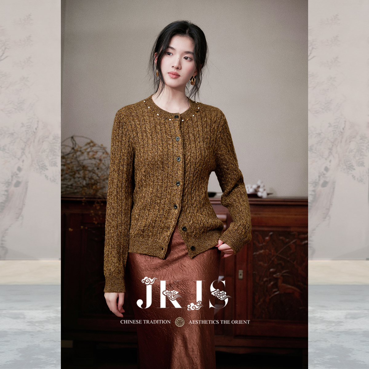 JKJS【霜降暖衿】绵羊毛针织衫开衫秋冬新款新中式穿搭毛衣外套