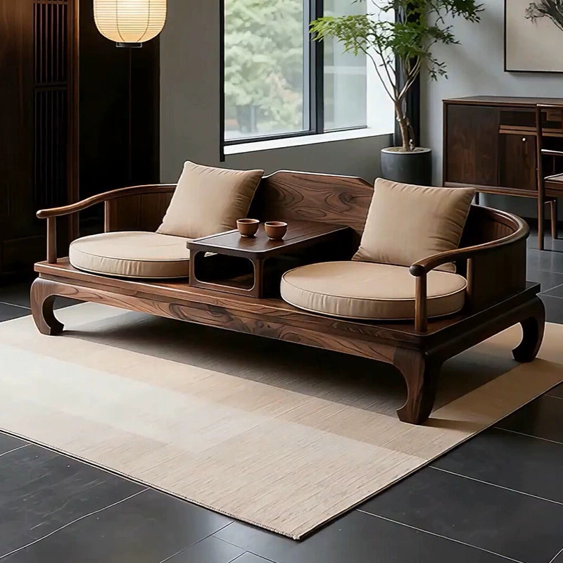 新中式北美黑胡桃木沙发宋式美学实木罗汉床中古风办公室家具定制