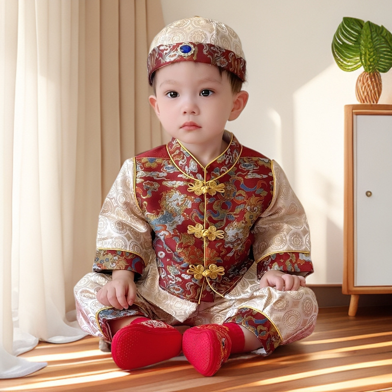 新中式婴儿衣服一周岁礼服春秋款男宝抓周国风套装男童唐装拜年服