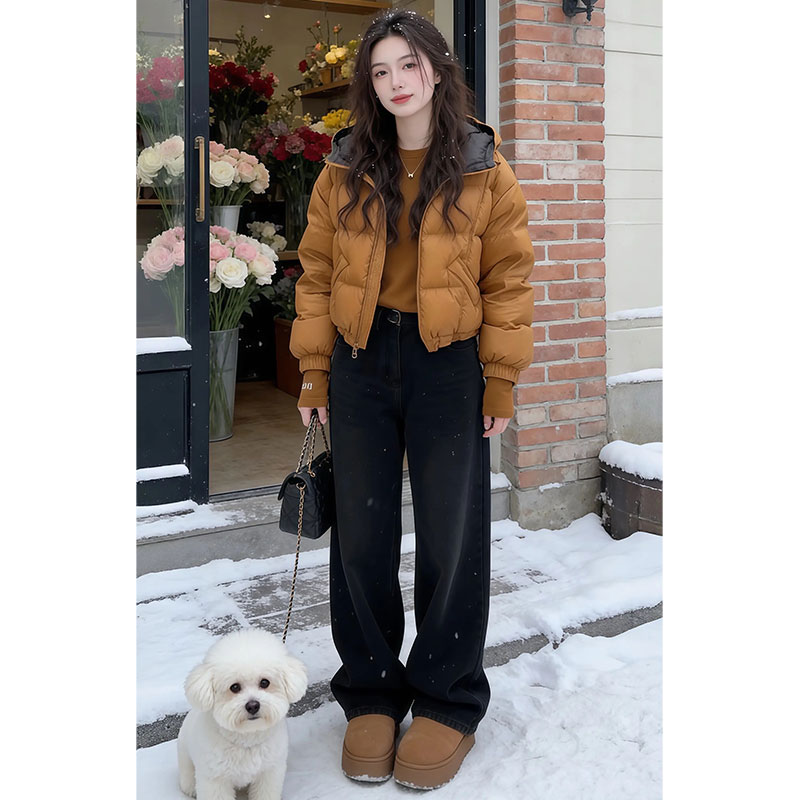 兹伊翰【转角街头】时尚短款小个子连帽棉服女2025冬季新款保暖棉衣