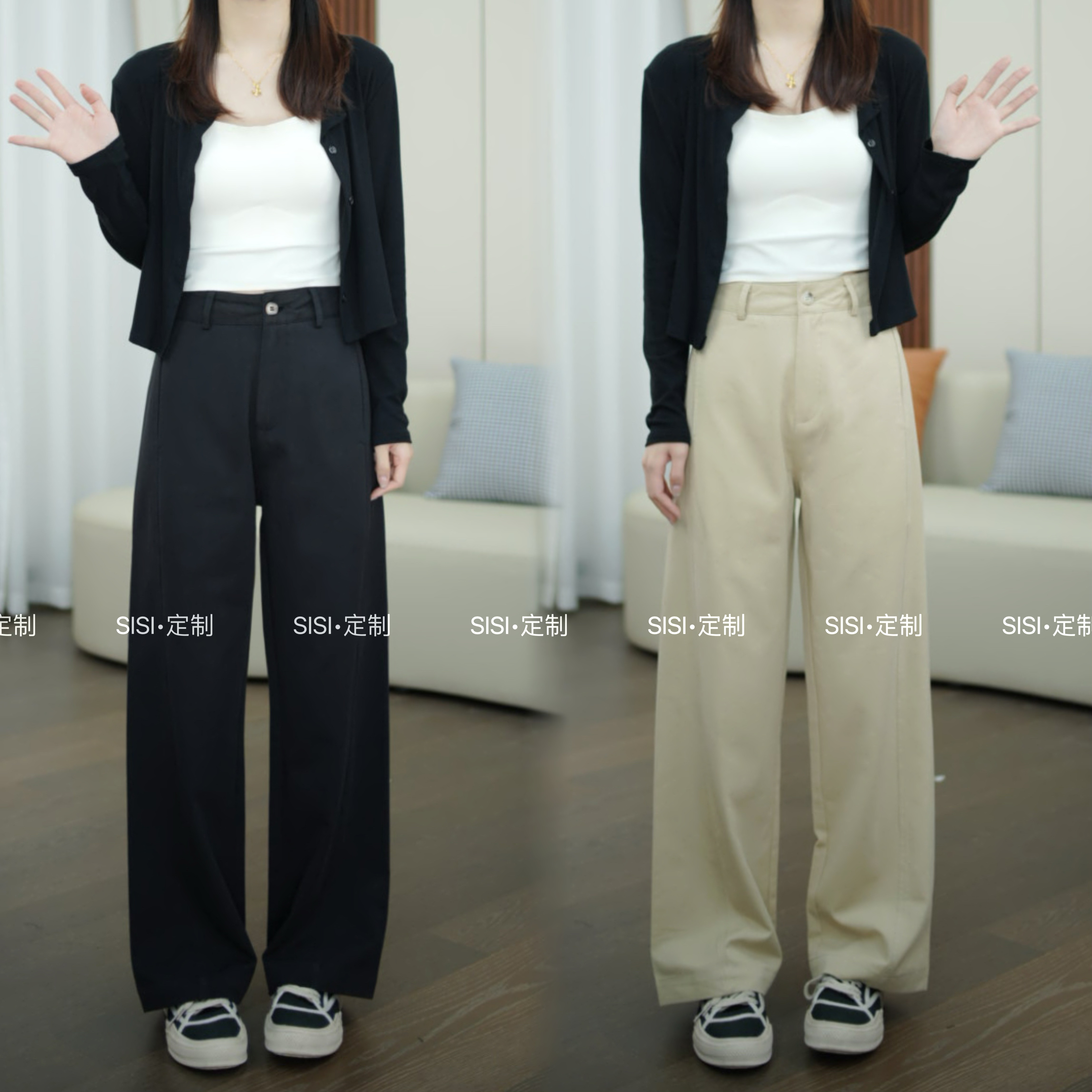 [思思]新款2025舒适简约天丝棉休闲裤女显瘦高腰阔腿裤