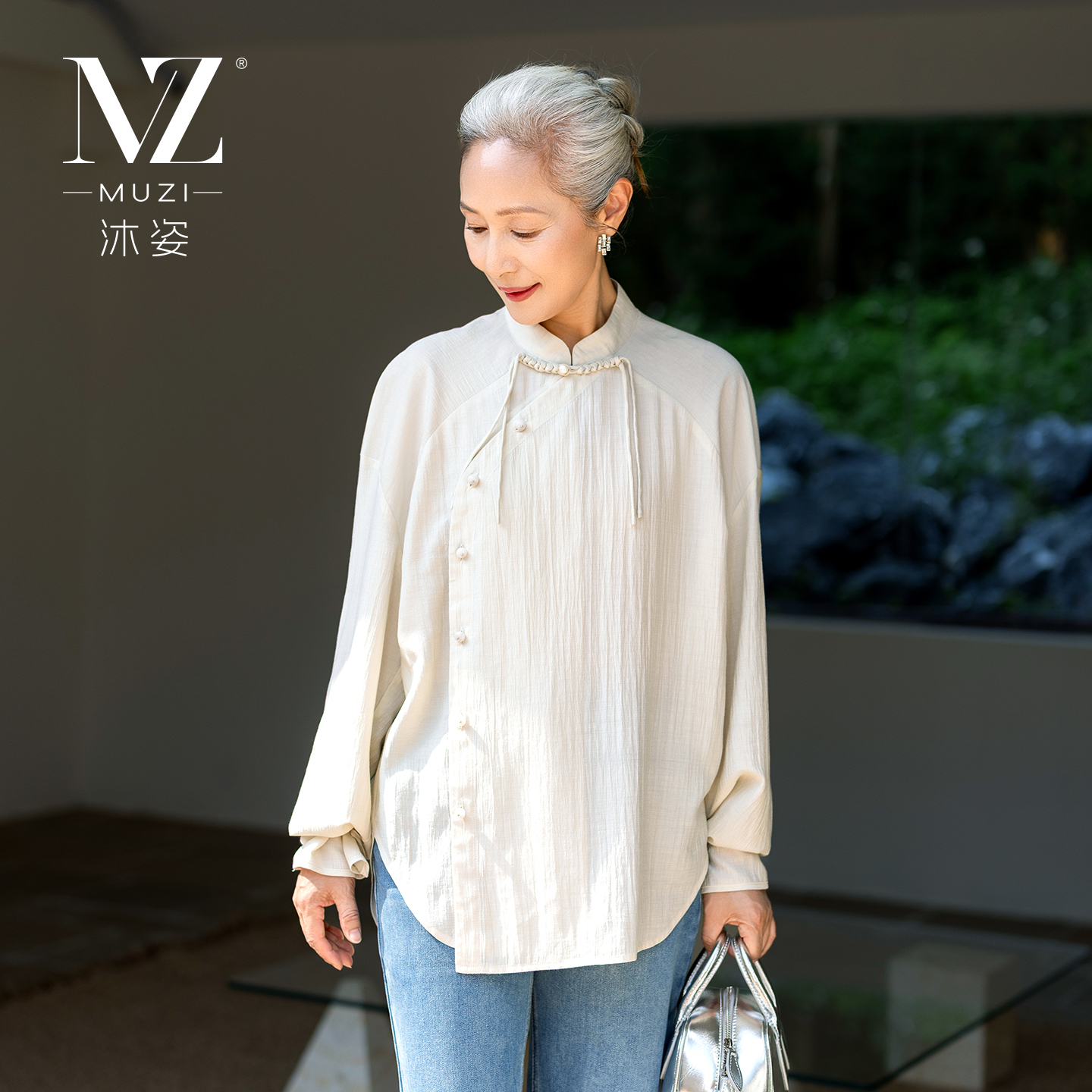 【花咪姐专享】沐姿中国风秋装长袖T恤上衣时尚女装薄款立领衬衫