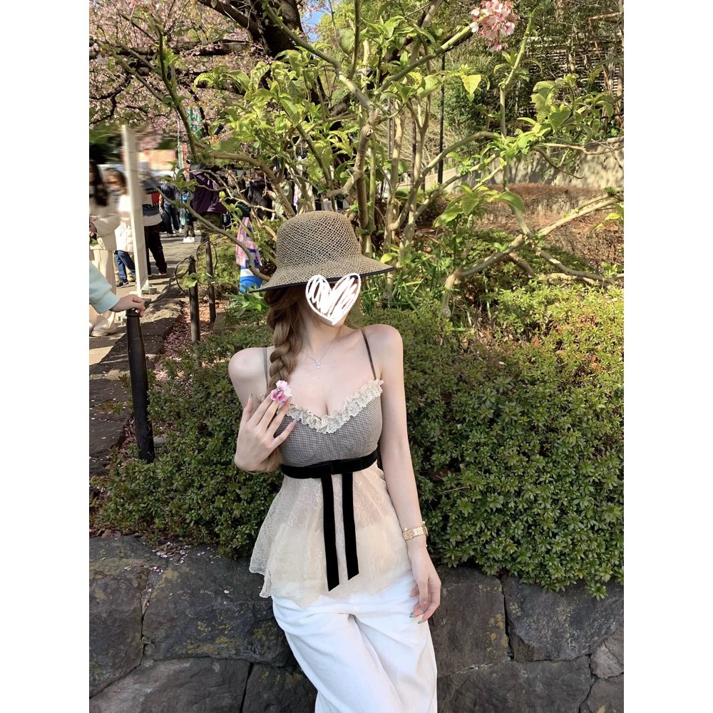 初恋白月光 甜美吊带背心女夏季设计感蝴蝶结收腰无袖上衣