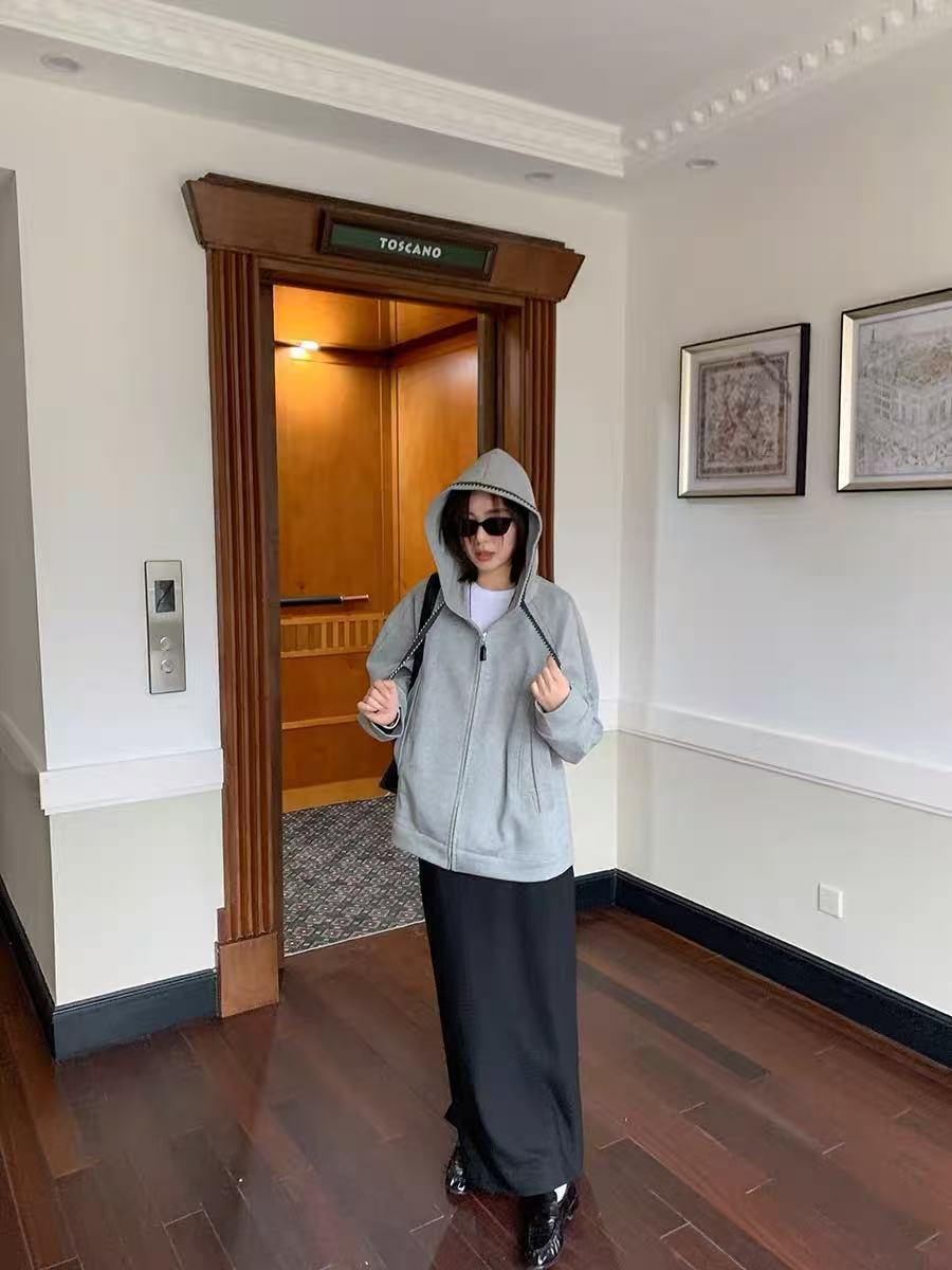 特大码300斤韩系慵懒风宽松连帽拉链卫衣chic时尚休闲情侣外套潮2