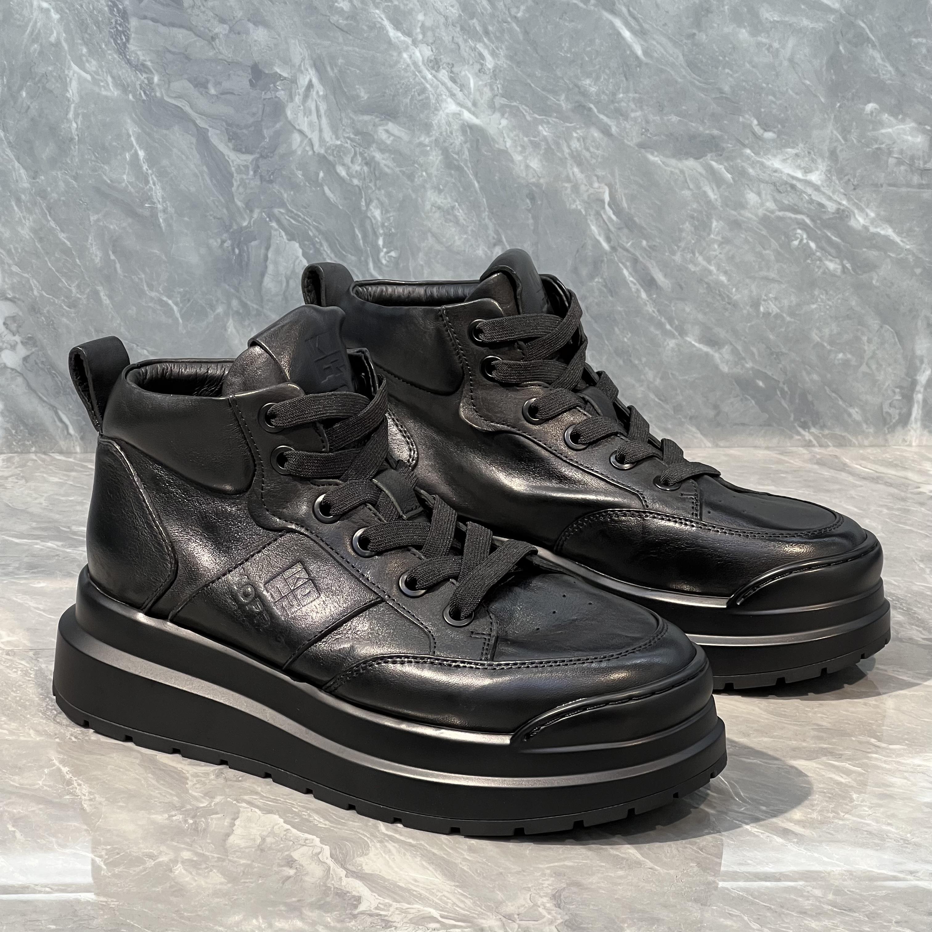 23冬季新款水燃时髦厚底男鞋防滑复古高帮鞋百搭休闲鞋男士松糕鞋