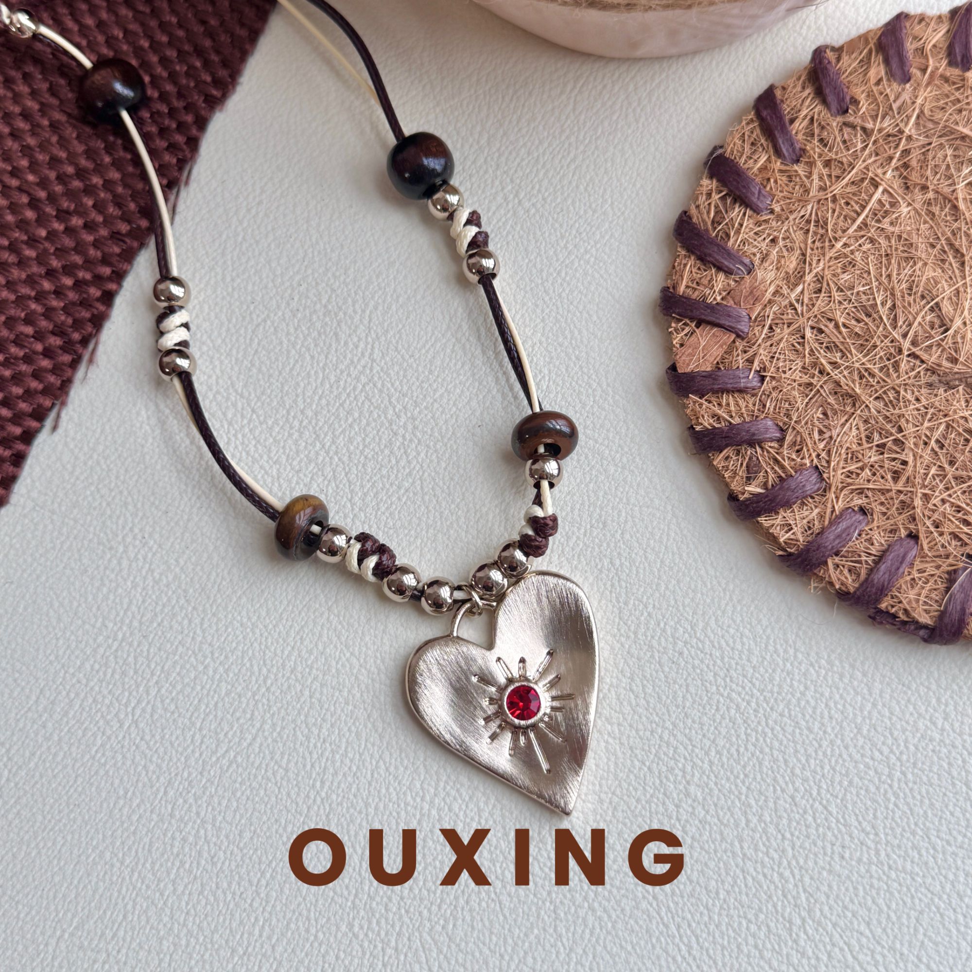 铜合金皮质项链 [赤心]手工气质轻奢时尚百搭复古素款可调节项链