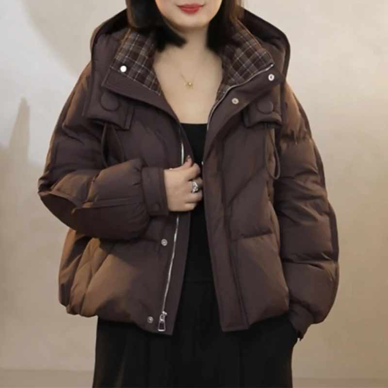 【云朵泡芙】棉服女宽松短款2025冬季时尚百搭拼接保暖连帽棉衣外套