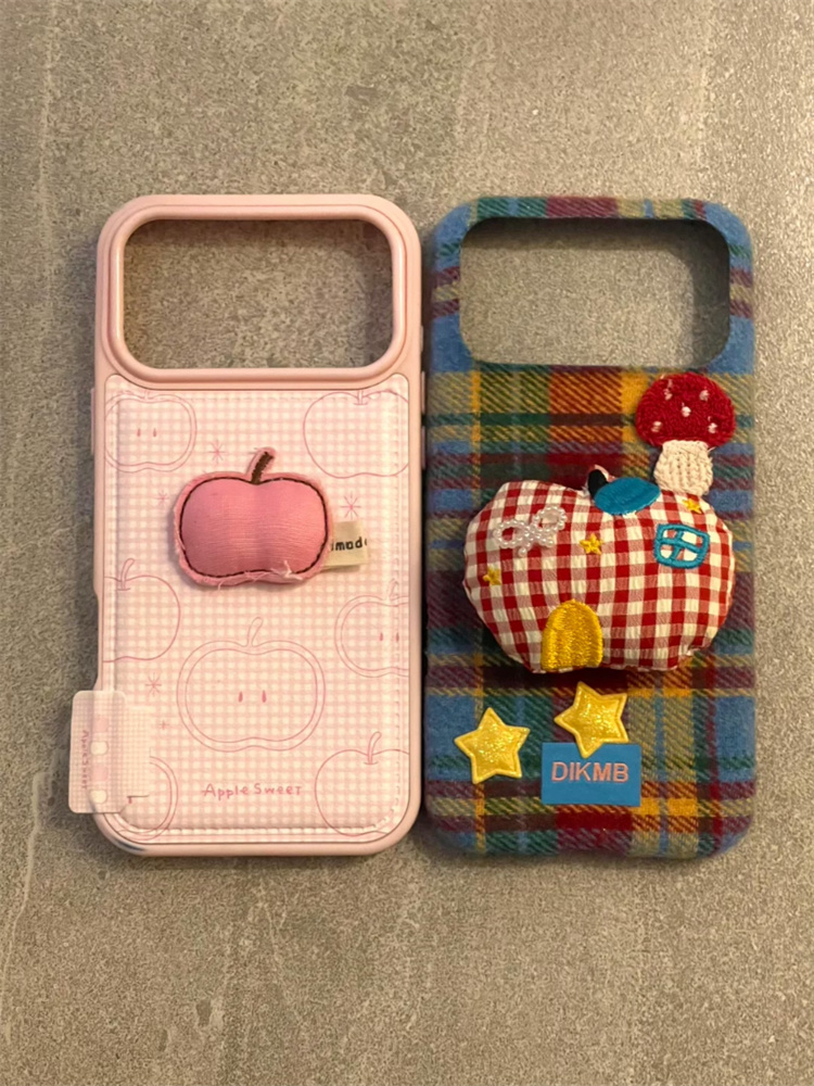 可爱绒布格纹布艺房子苹果适用iPhone17pro手机壳苹果16pro新款15