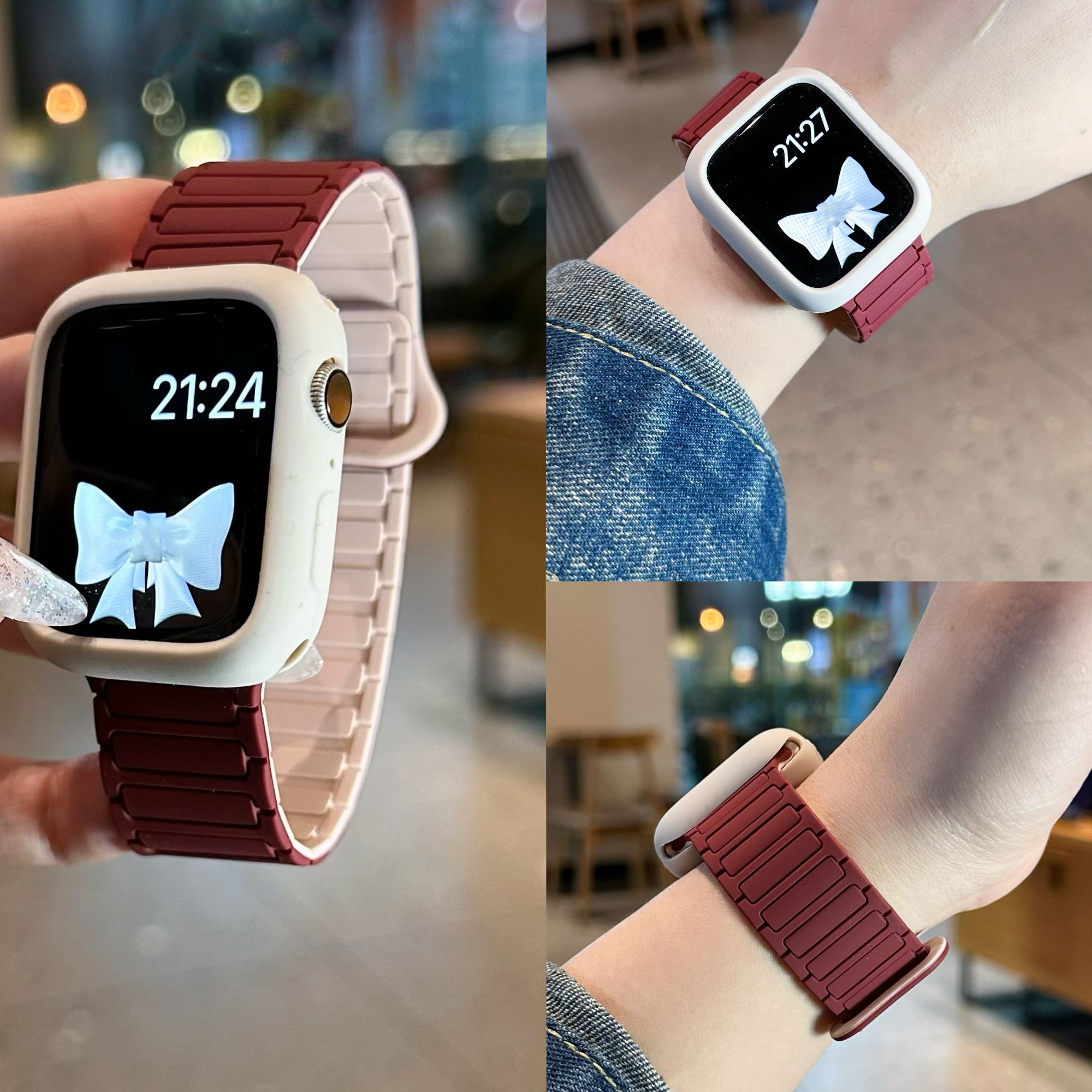 适用iwatch表带S11苹果手表带舒适贴腕运动硅胶磁吸腕带Ultra女士