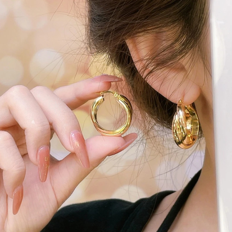 铜合金耳饰 网红高级感交叉圆圈耳扣女耳环小众设计独特秋冬耳饰