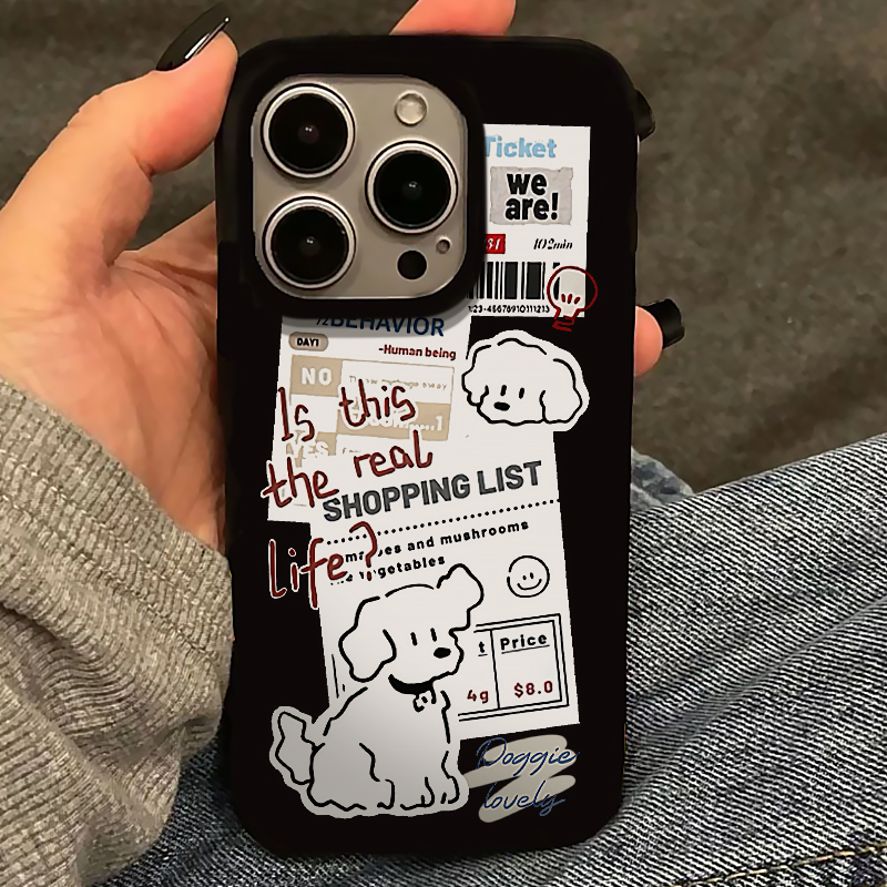 BANCA涂鸦报纸小狗适用苹果16/15/14果冻手机壳华为vivo小米oppo