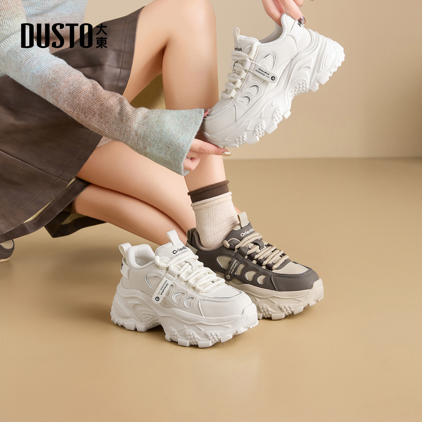 大东女鞋时尚老爹鞋2025秋季新款复古百搭轻便厚底运动休闲鞋1373
