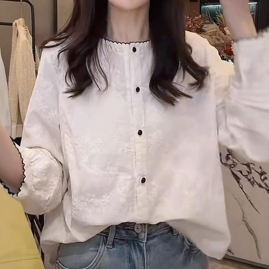 老钱风法式复古温柔甜美气质长袖衬衫女春夏小香风时尚减龄小衫防