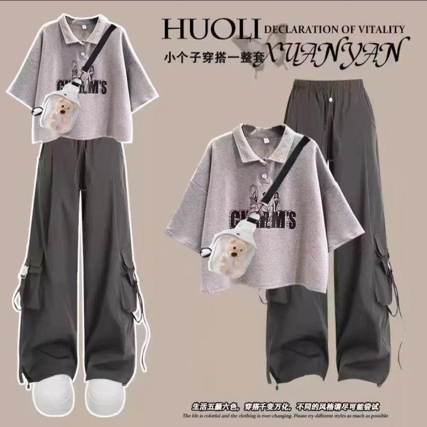 FAVMARTHA11-17岁初中学生套装女夏季polo领大童少女短袖T恤工装