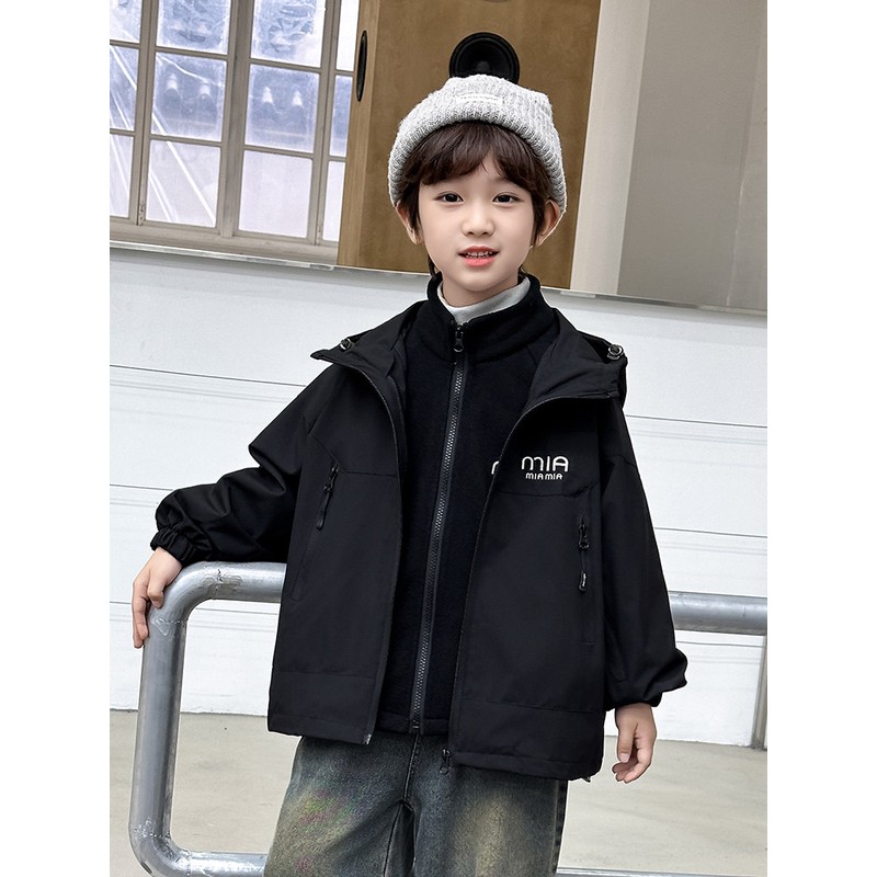 【奥莱断码】男童冲锋衣外套春秋款中大童儿童秋冬季加绒风衣可拆