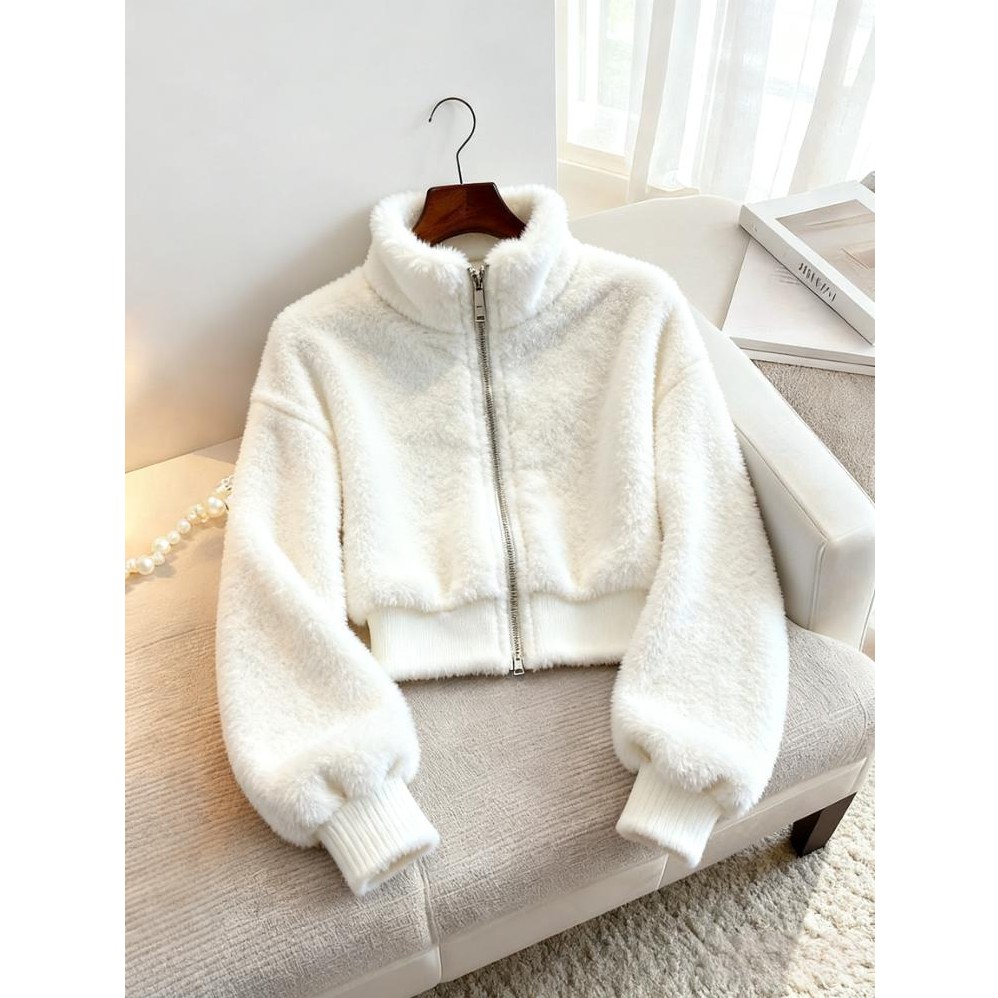 厚款冬季新款立领保暖宽松时尚洋气短外套今年流行的拉链百搭上衣