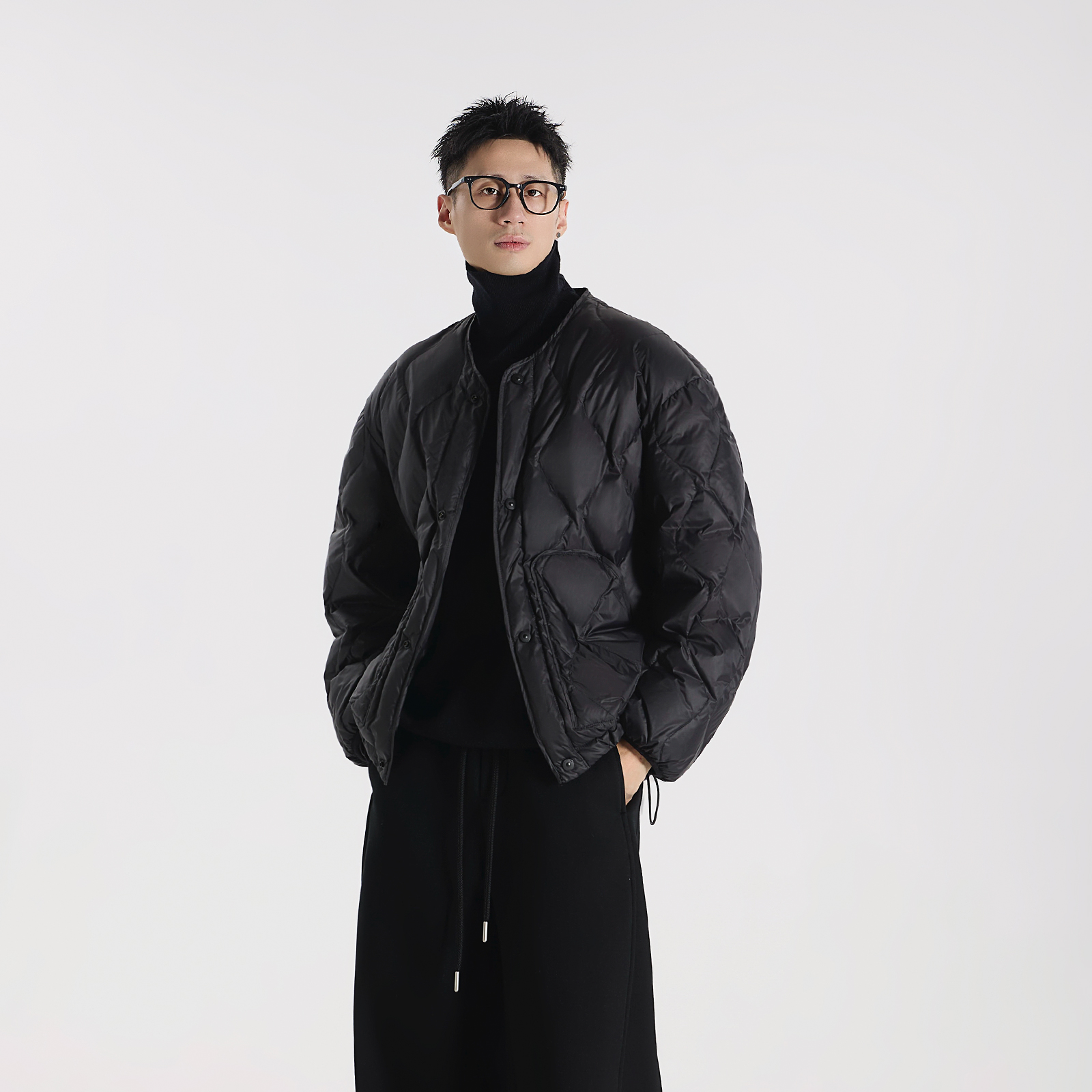 GCCDUPE77『零负重』90新国标白鸭绒水波衍缝无领夹克轻薄羽绒服