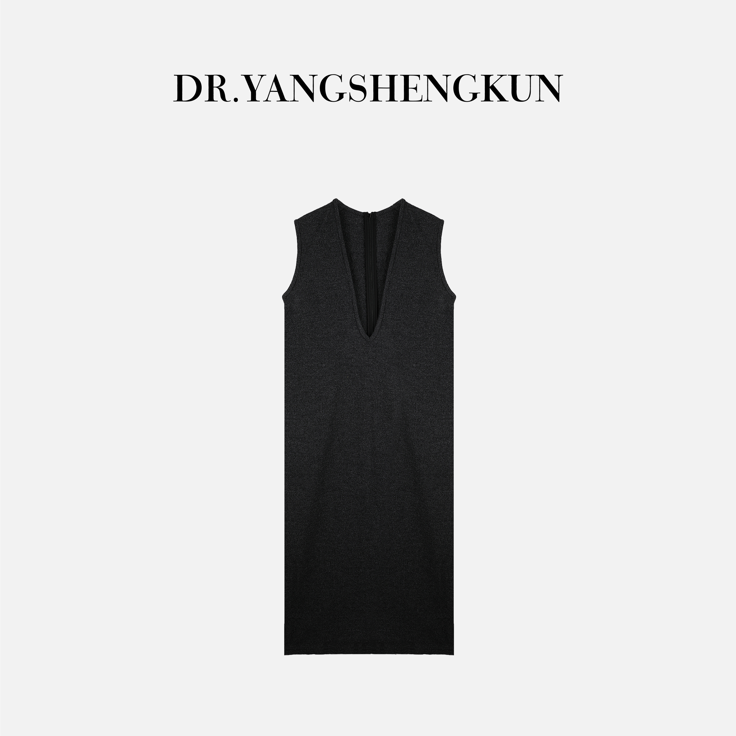 杨圣坤2025新品100%羊毛深V领直筒简约舒适无袖连衣裙SL2582816