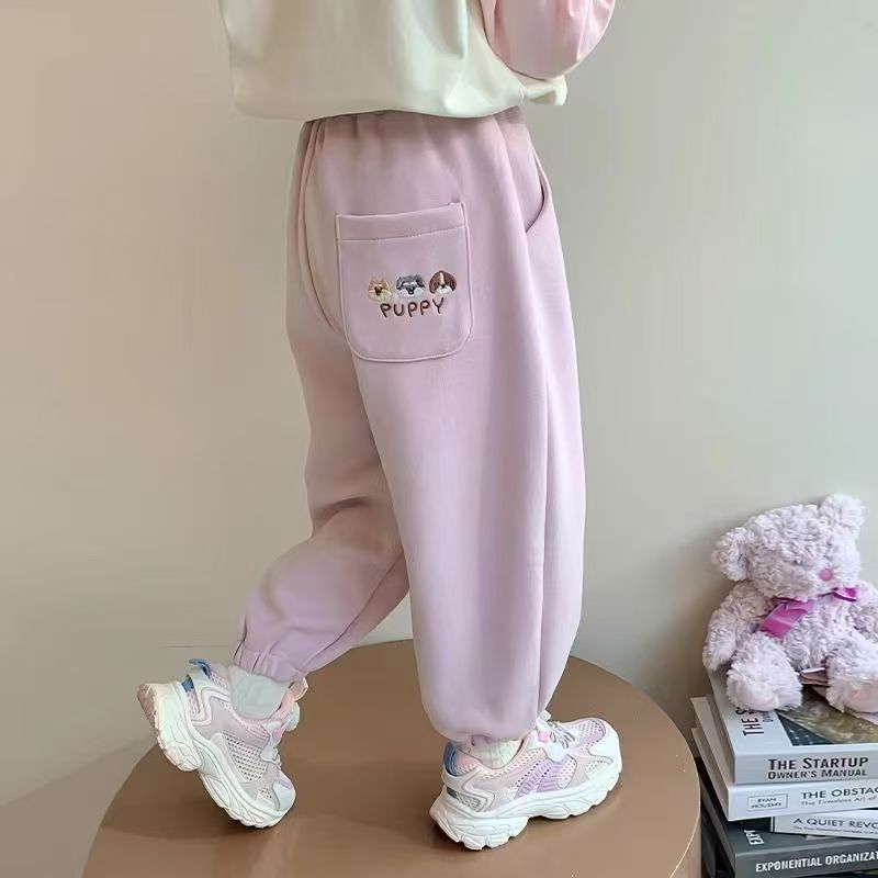 女童加绒裤子秋冬新款儿童洋气百搭卫裤中小童休闲运动宽松裤子