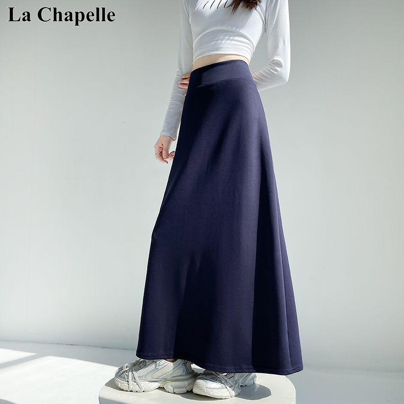 拉夏贝尔显瘦半身裙女2025秋冬新款高腰A字裙运动裙慵懒松弛长裙