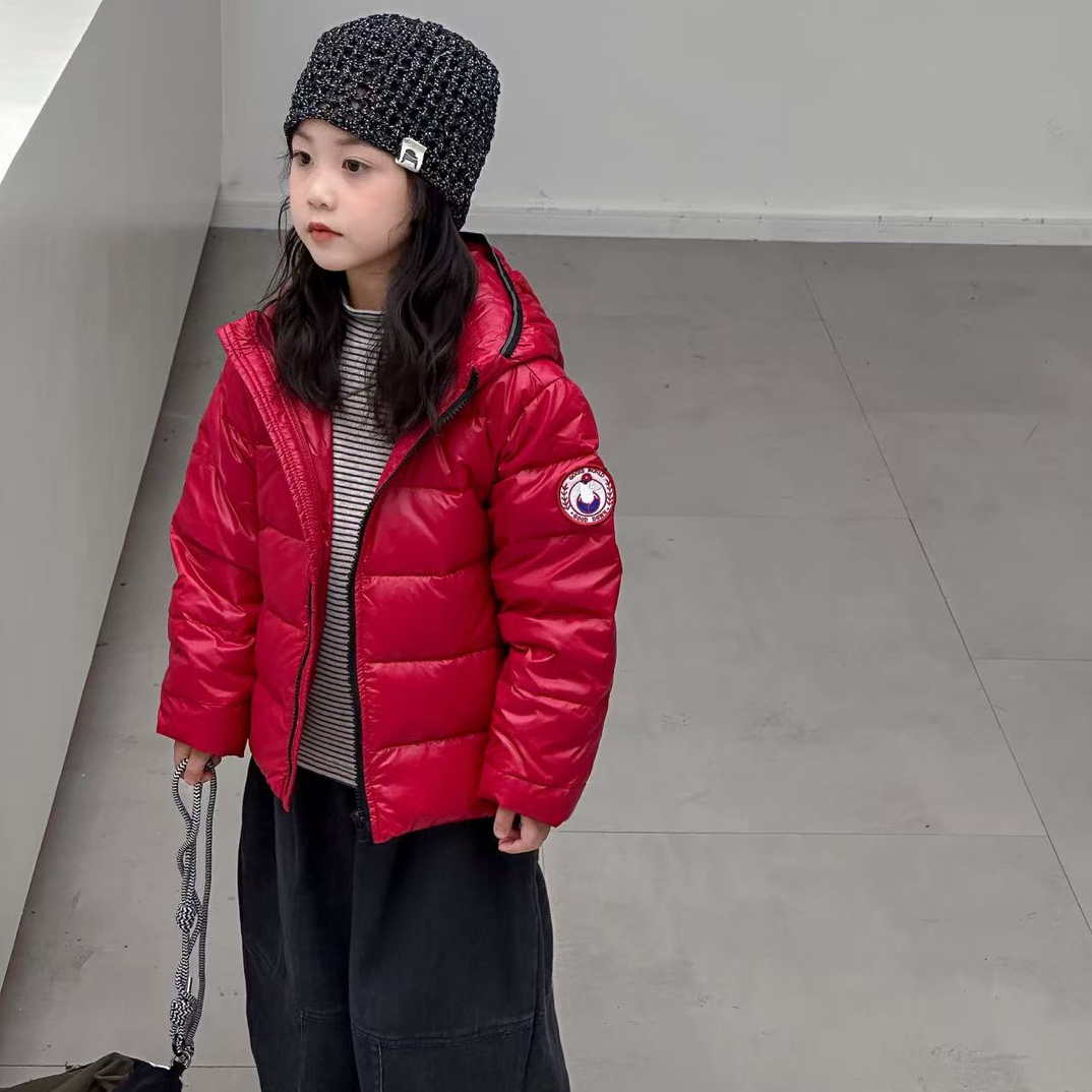 男女童亲子拉链连帽反光条装饰轻薄保暖羽绒服