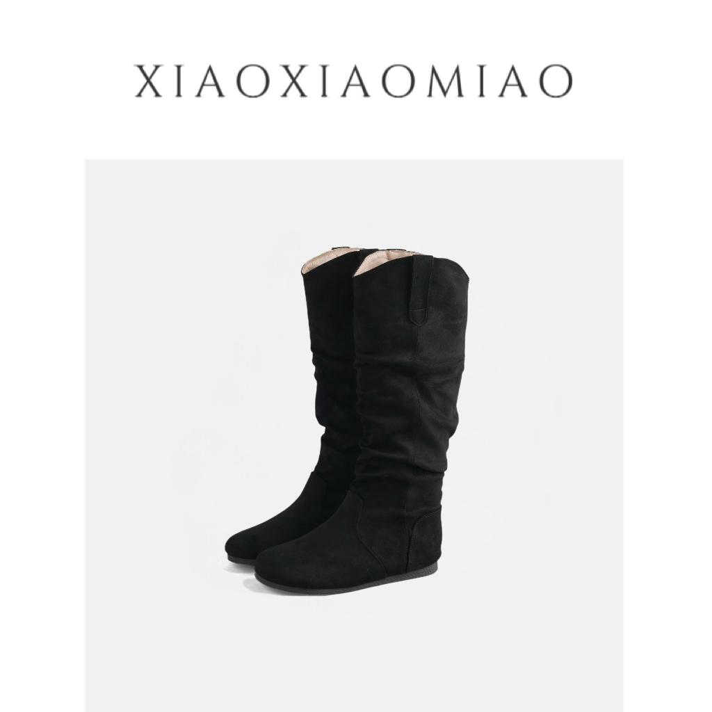 【蘑糯糯同款】内增高修饰腿型西部堆堆靴女2025新款美拉德骑士长靴