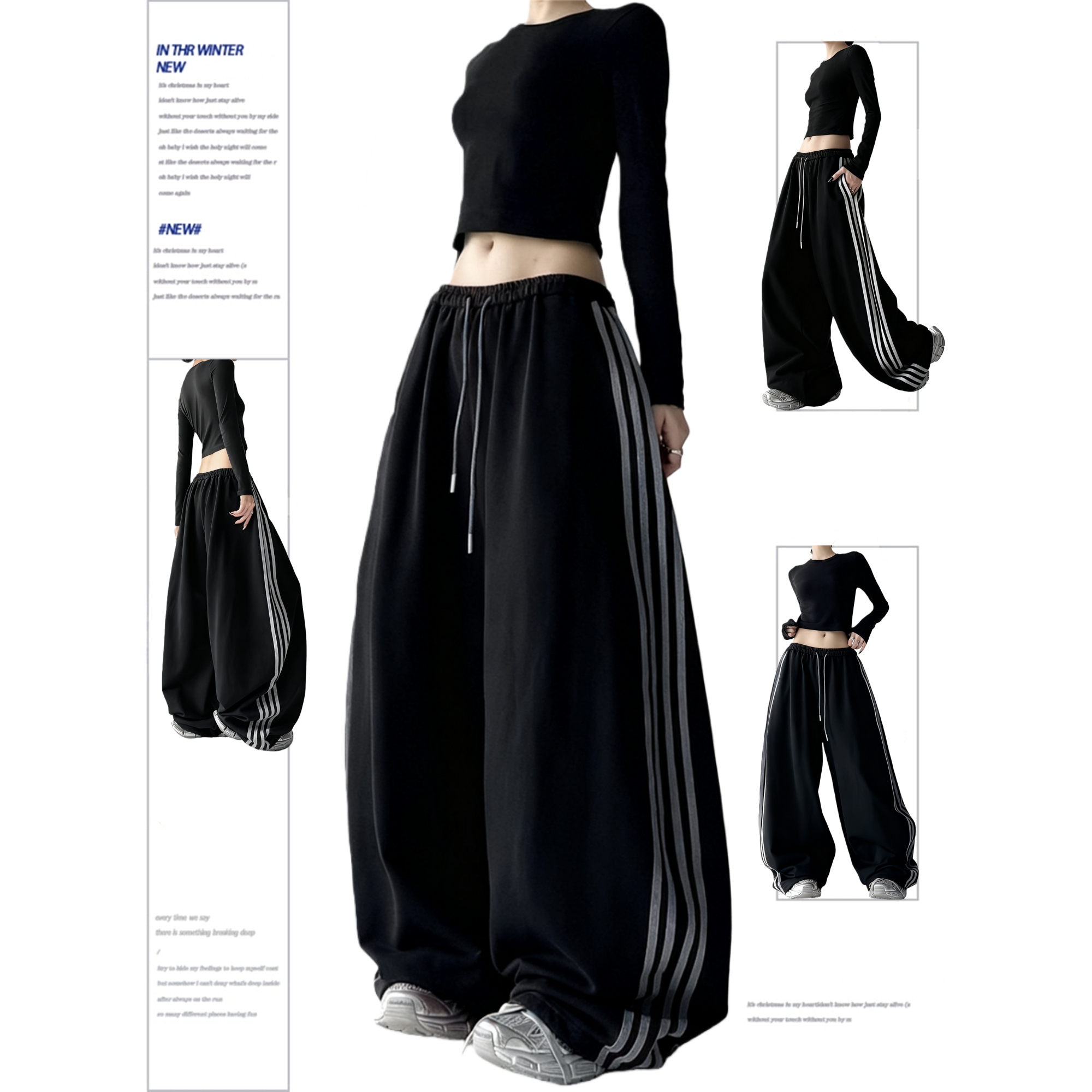 美式加厚运动裤男女秋冬复古嘻哈街头爵士舞宽松直筒阔腿休闲裤