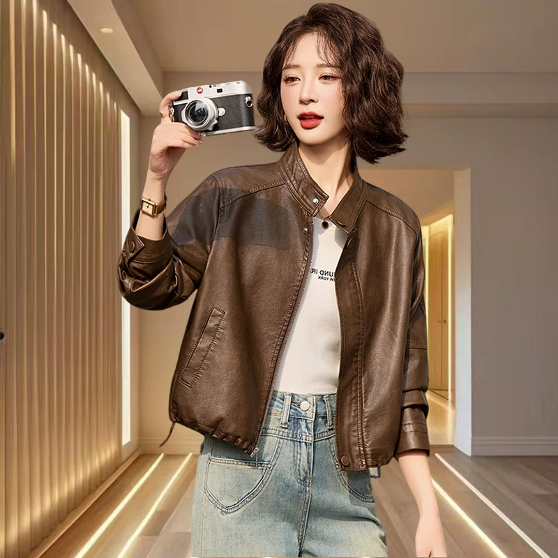 立领短款皮衣女款爆款2025秋新款海宁皮衣外套女款爆款2025年新款