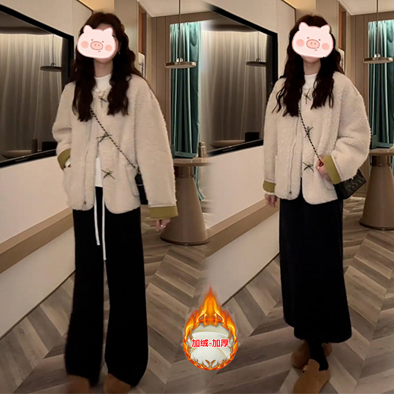 2025超火冬装一整套别致设计感超好看毛呢外套显瘦直筒休闲裤套装