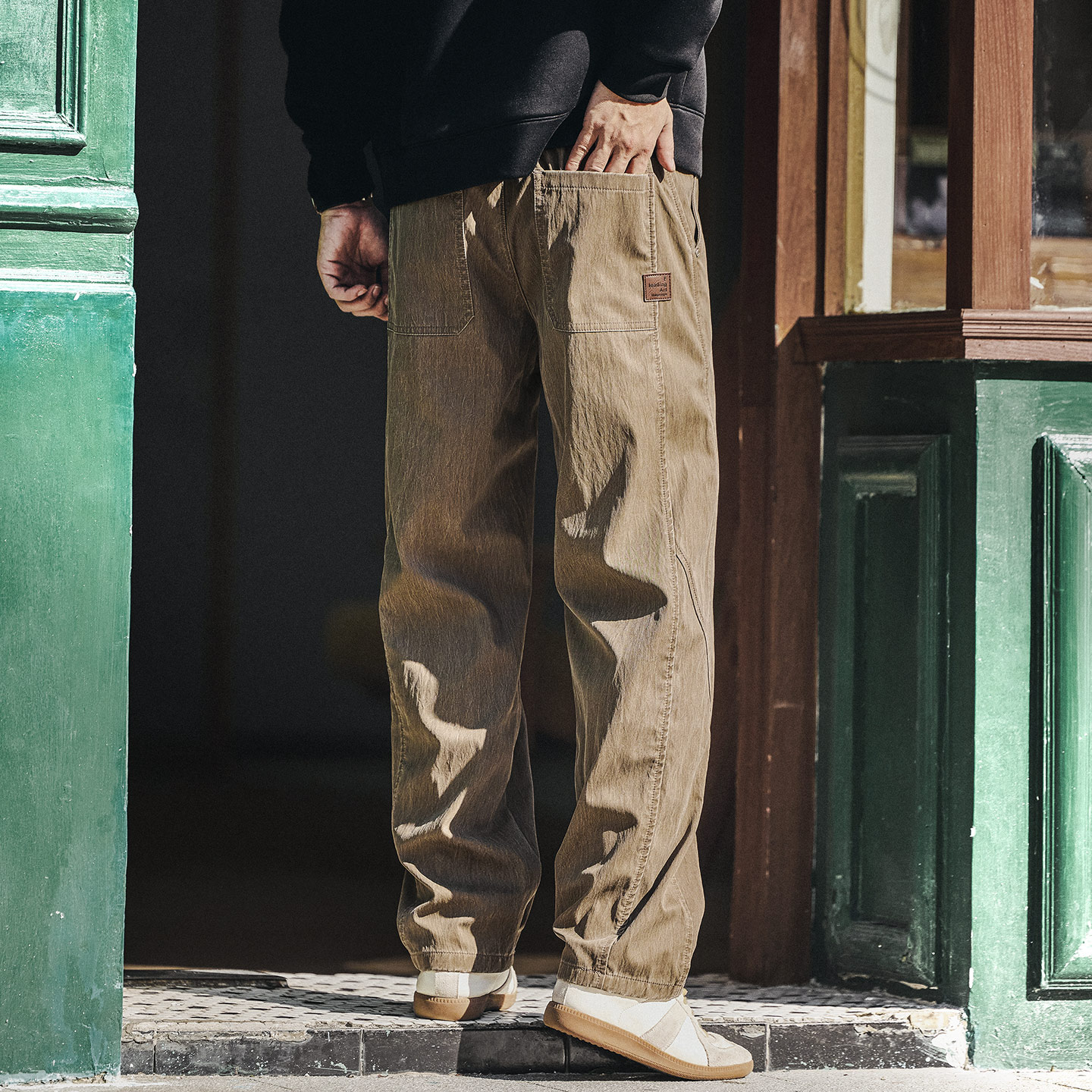 格蓝鹿美式复古老钱风休闲裤男士宽松直筒秋冬新款舒适感工装裤子