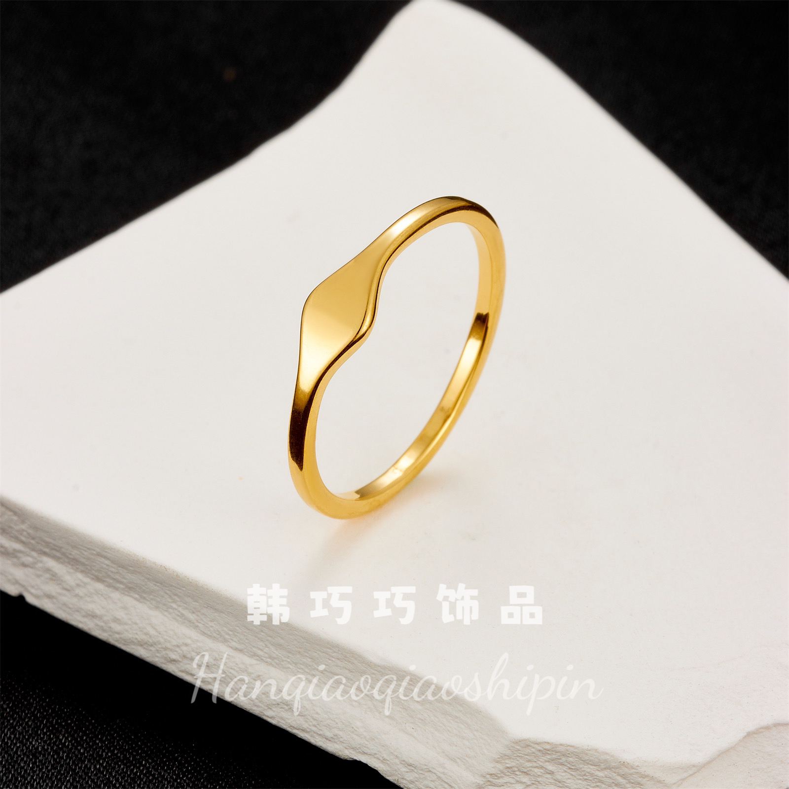 钛钢戒指 小众时尚金色男女款素圈戒指不掉色极简高级感食指指环