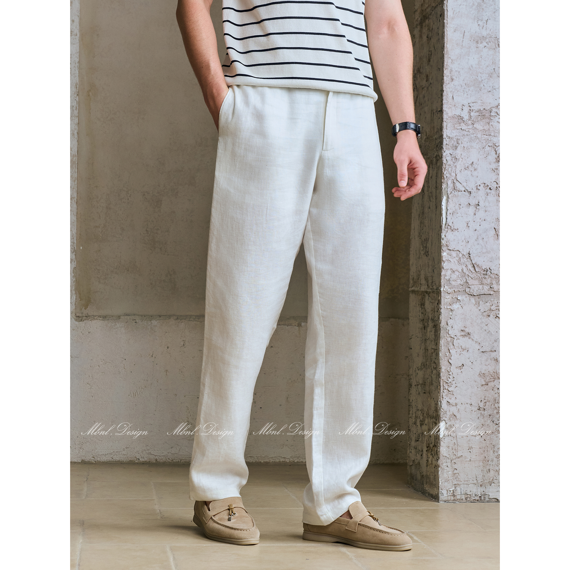 MBNL-F「静奢老钱风」秦磊男装100亚麻肌理感亲肤休闲裤LL-SKZ2044