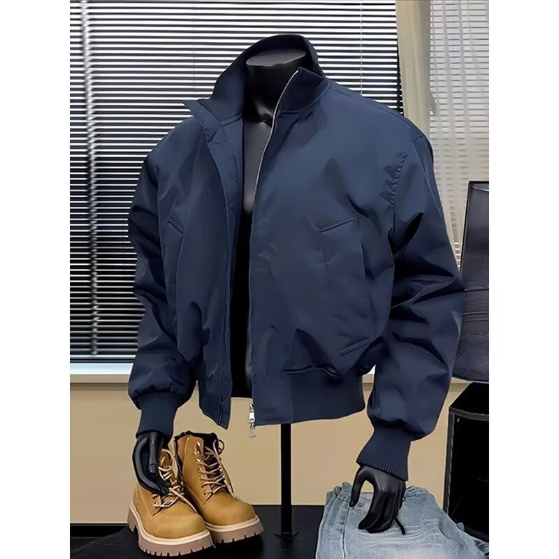 藏青色cleanfit飞行员夹克男款短宽廓形三防美式立领工装冲锋外套