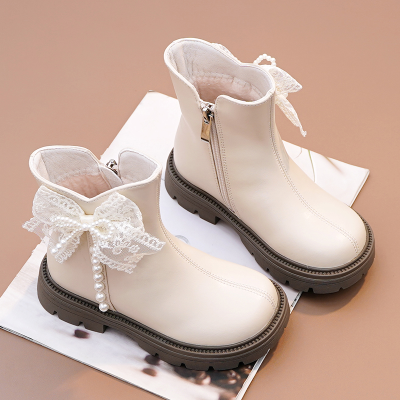 女童马丁靴真皮软底加绒短靴2025新款秋冬季女宝儿童靴防滑二棉靴